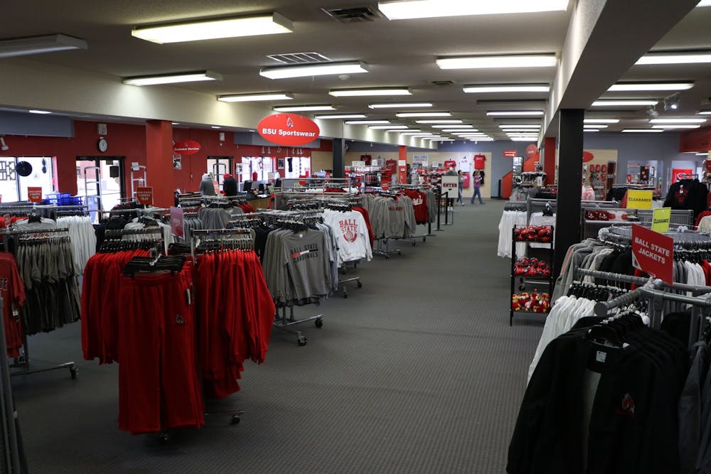 The new Cardinal Fanstore features merchandise in the old T.I.S. College Bookstore building Sept. 14. The Cardinal Fanstore specializes in selling Ball State-themed merchandise, making the Ball State Bookstore the only option for students to purchase books close to campus. Rylan Capper, DN