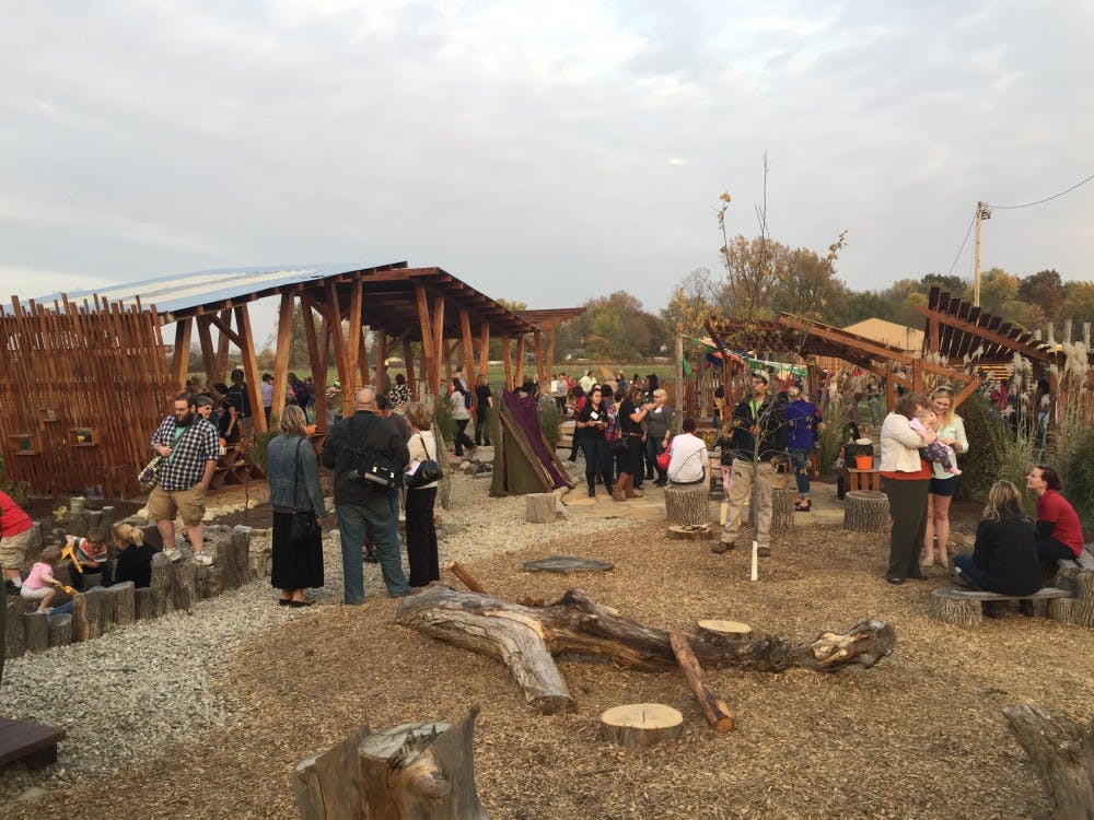 <p>A Ball State CAP immersive learning project had its grand opening on Oct. 22 for a Nature Playscape at Head Start. The collaborative effort took five years to complete the nature-based play area for children. <em>DN PHOTO MARGO MORTON</em></p>