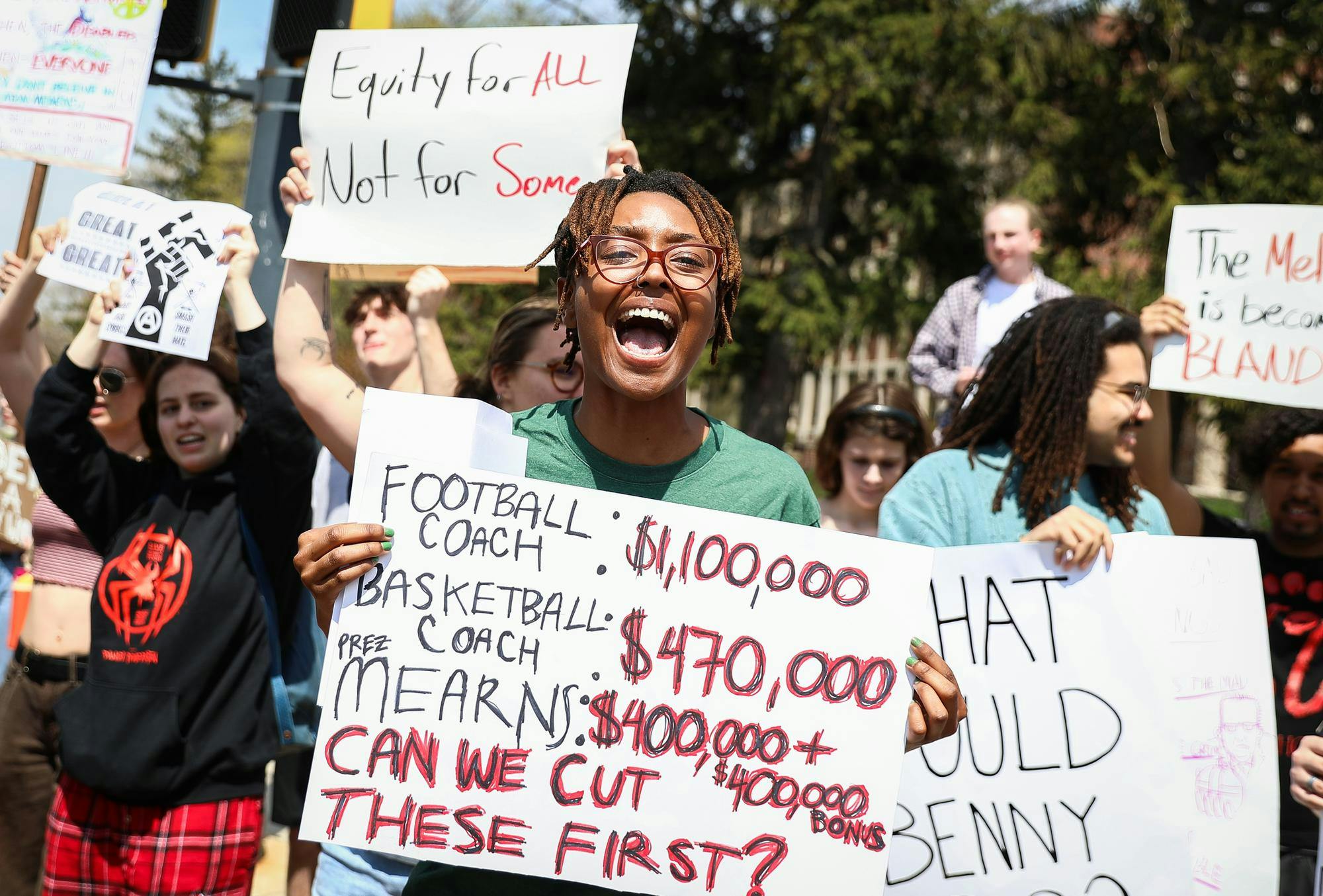 Student protesters march in protest of recent Ball State DEI cuts April 18 at Ball State University. Andrew Berger, DN 