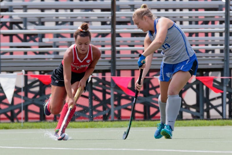 Midfielder Jenna Mckune keeps the ball in play during the game against St. Louis on Aug. 25 at the Briner Sports Complex. The Cardinals will play Kent State Oct. 6 at home. Kyle Crawford, DN File