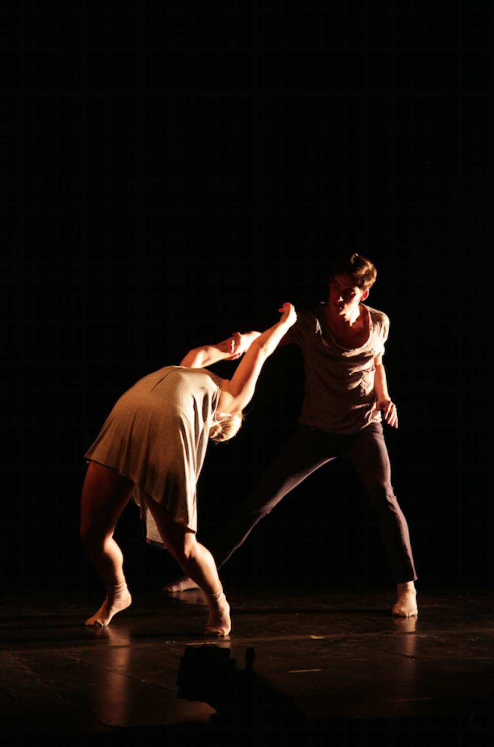 <p>Senior dance majors&nbsp;Mollie Craun and Tyler Ring perform Susan Koper's work "A Duet". Best of Ball State Dance Theatre: Past and Present will be on Dec. 10-12 at 7:30 p.m. and Dec. 13 at 2:30 p.m. at the University Theatre.&nbsp;<em>PHOTO PROVIDED BY AUDRA SOKOL</em></p>