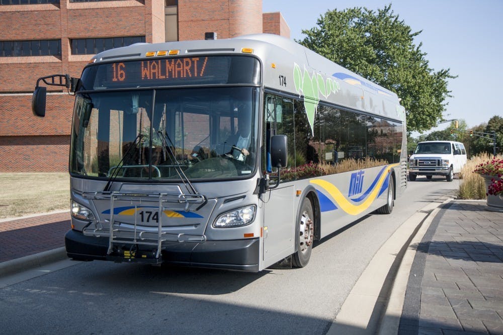 Muncie buses and Ball State shuttles make stops at Walmart, Scheumann Stadium, the L.A. Pittenger Student Center and other local landmarks. Kaiti Sullivan, DN File