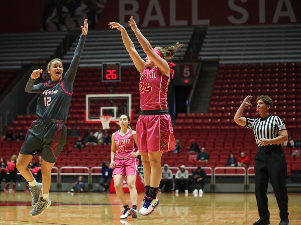Graduate student guard Jasmin Samz goes for a three pointer Feb. 8, 2020, at John E. Worthen arena. Samz scored nine points. Jaden Whiteman, DN