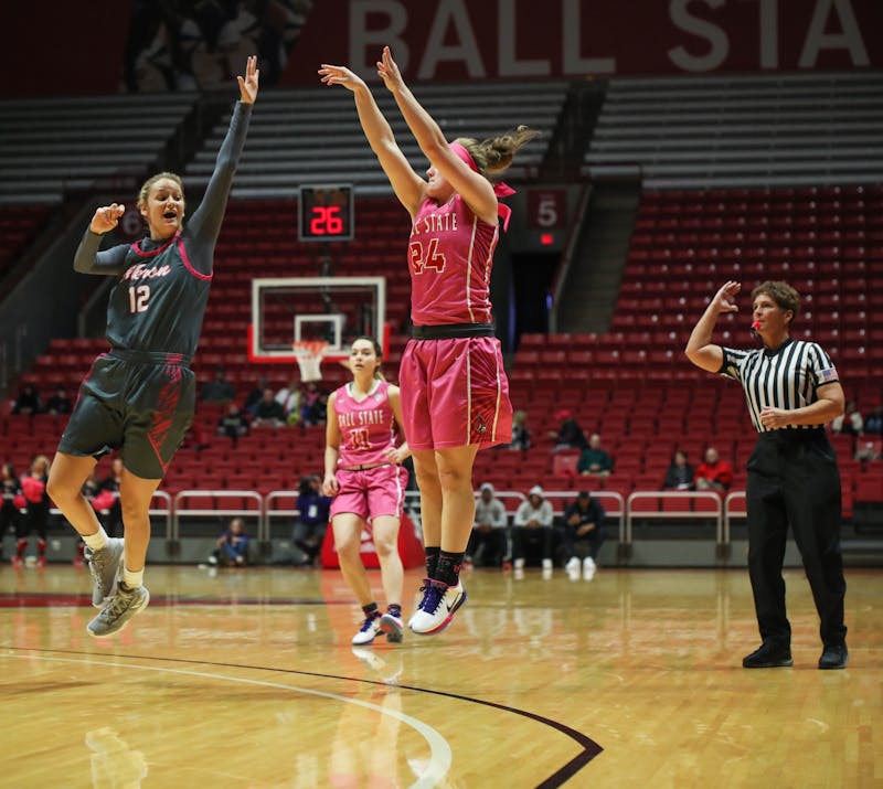 Graduate student guard Jasmin Samz goes for a three pointer Feb. 8, 2020, at John E. Worthen arena. Samz scored nine points. Jaden Whiteman, DN