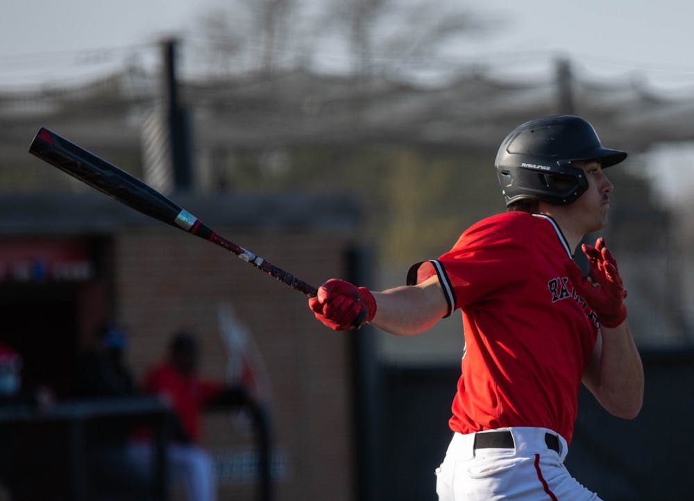 <p>Junior first baseman Trenton Quartermaine hits the ball April 3, 2021, at Ball Diamond at First Merchants Ballpark Complex. The Cardinals won their second game of the day 16-10 against the Bulldogs. <strong>Jaden Whiteman, DN</strong></p>
