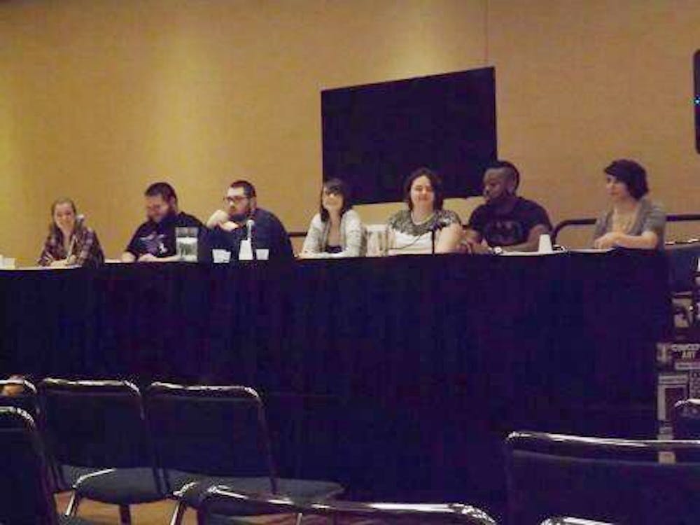 <p>Fourteen Ball State students are taking an immersive learning class called Representing Religion in Comics. The class, taught by Associate Professor of Religious Studies Jeffrey Brackett, attended the Indianapolis Comic Con on March 15 as a panel speakers.<em> </em><em>PHOTO PROVIDED BY VAJAUN GREENE </em></p>