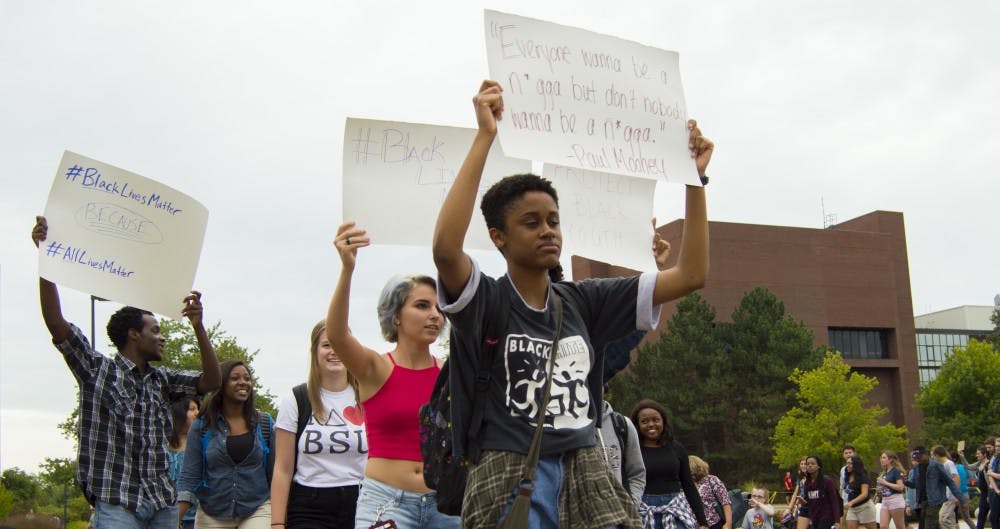 Students and community members marched from the Bell Tower on Sept. 9 for the Protest for Justice. The march was organized by the Black Student Association and Ball State Democrats. 