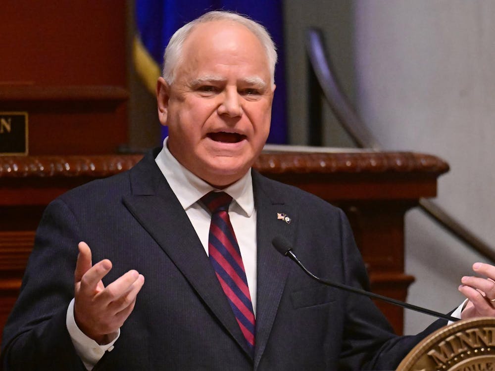 Minnesota Governor Tim Walz during the State of the State address in the house chambers at state capitol building in St. Paul on Wednesday, April 19, 2023. (John Autey / Pioneer Press)