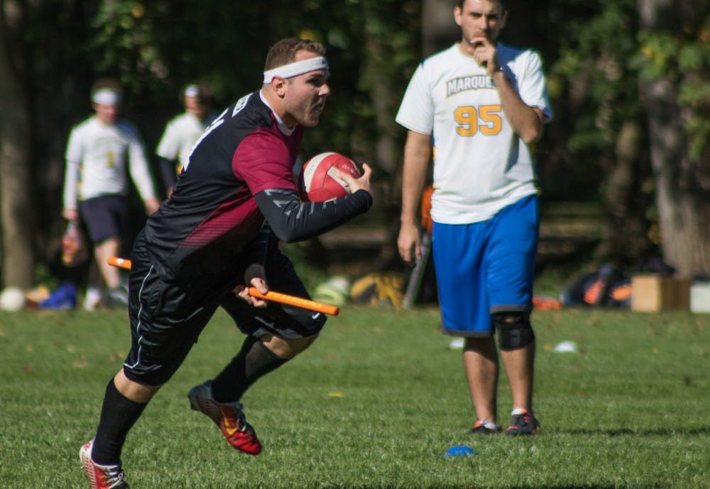 The Ball State University Quidditch team beat Miami University 130-90 during the annual Ball Brothers Brawl 3.0 at Morrow's Meadow Park in Yorktown. Sixteen teams from surrounding colleges participated in the tournament. Reagan Allen // DN