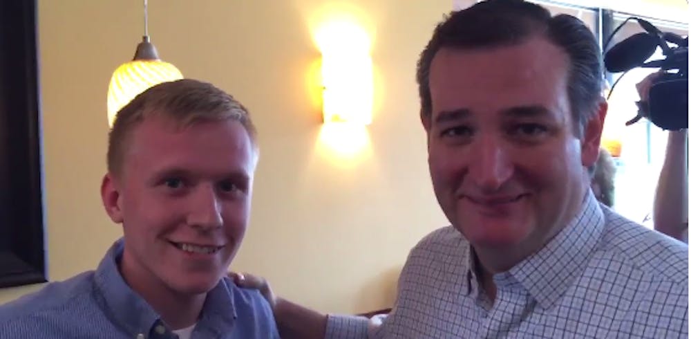 <p>Senior accounting major Derek Hugo met Ted Cruz and asked him to record a special video for graduating seniors at Ball State. PHOTO COURTESY OF DEREK HUGO</p>