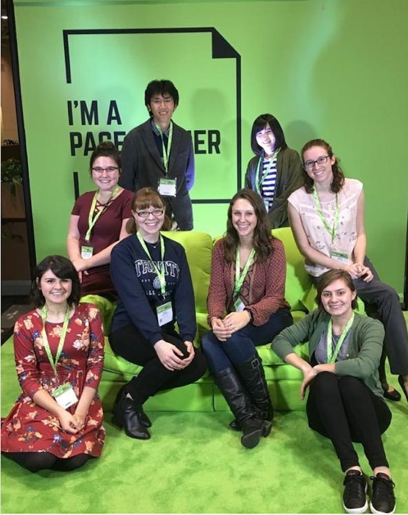 Members of Ball State's English Education Club attending the 2017 &nbsp;National Council of Teachers of English (NCTE) in St. Louis, Missouri. After not being able to attend the most recent NCTE in Texas, the club created its own conference which will take place Saturday in the David Letterman Communication and Media Building. Devon Lejman, Photo Provided