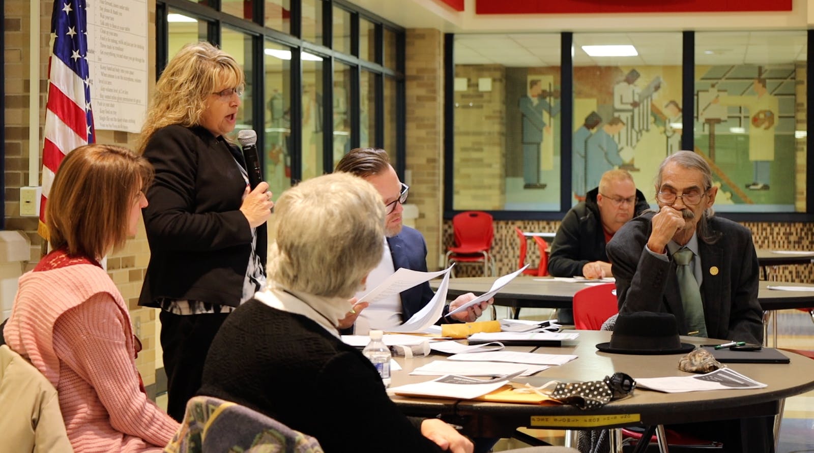 Lesia Meer speaks at a public forum about vote centers in Delaware County on Nov. 4, 2021, at Southside Middle School. 