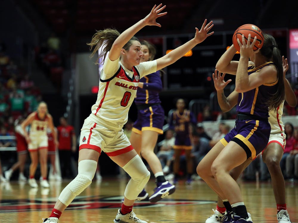 Junior Ally Becki defends a player against Tennessee Tech Nov. 6 at Worthen Arena. Becki played 31 minutes of the game. Mya Cataline, DN