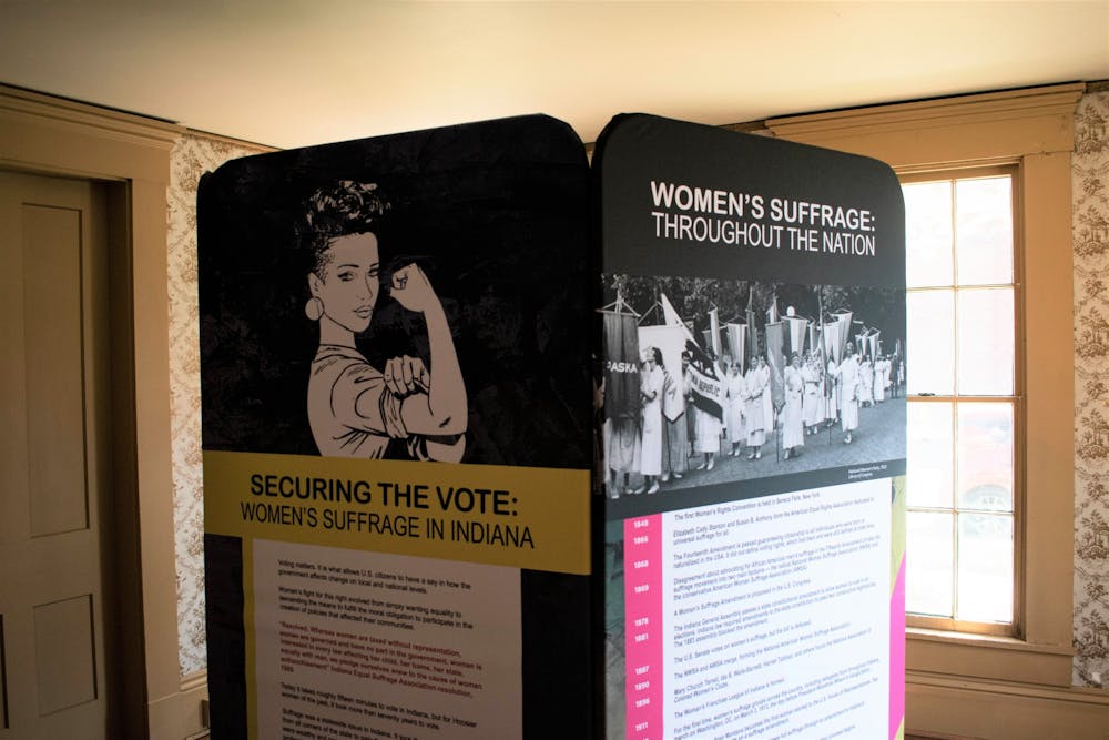 The &quot;Securing the Vote: Women&#x27;s Suffrage in Indiana&quot; exhibit from the Indiana Historical Society provides a statewide view of the women&#x27;s suffrage movement. It is one of two exhibits the Delaware County Historical Society is holding through Sept. 29 focusing on local figures influential to the U.S. women&#x27;s suffrage movement. Joey Sills, DN