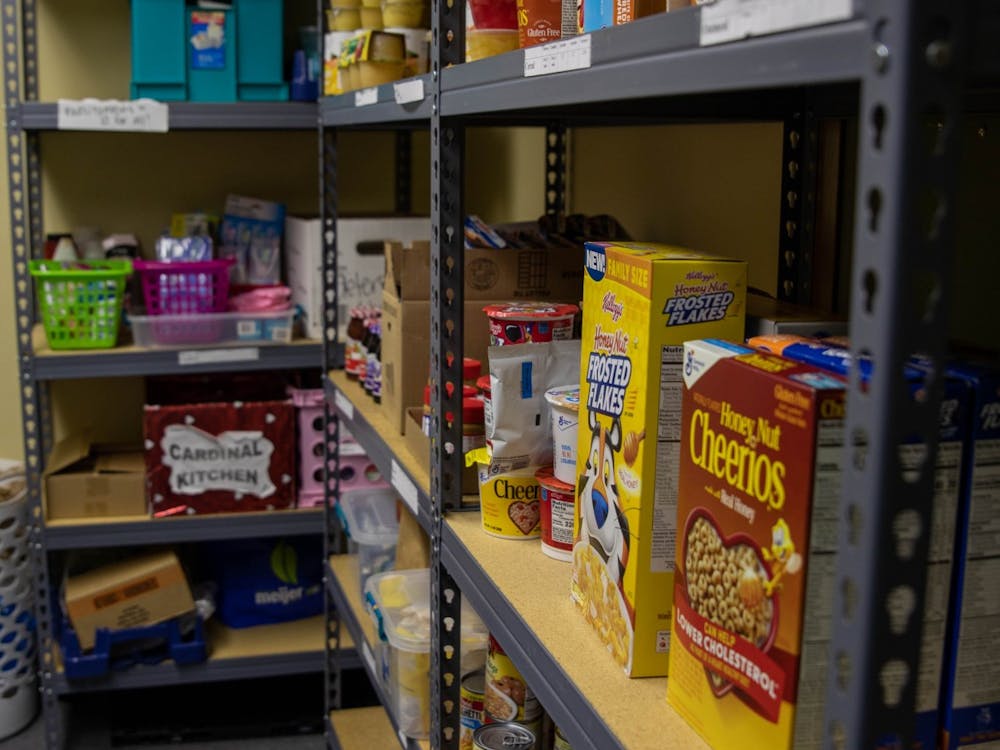 Food sits in part of the Cardinal Kitchen pantry Nov. 24, 2020, in the Multicultural Center. The kitchen has hosted two food drives during the fall 2020 semester. Jaden Whiteman, DN