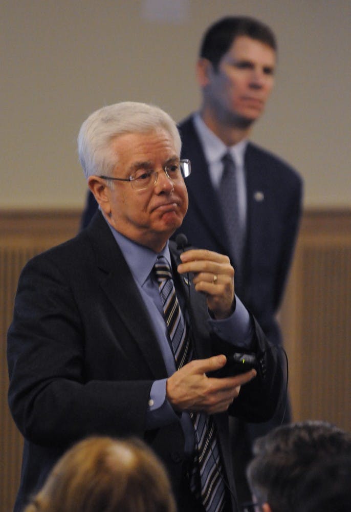 University of Maine President Paul Ferguson answers questions from faculty and staff about the flagship