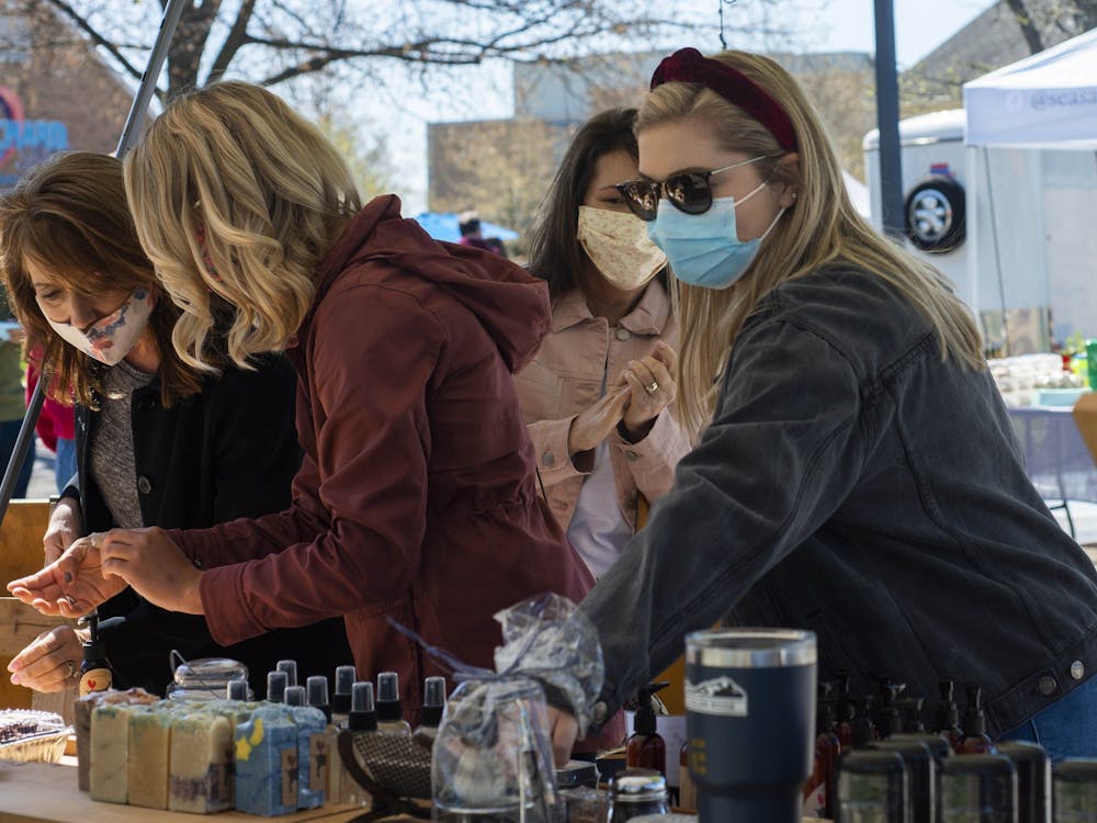 Minnetrista Farmers Market customers browse vendors&#x27; products May 8, 2021. Catherine Reynolds, Minnetrista Farmers Market manager, said she expects about 3,000 people per week to visit the market this summer. Breanna Daugherty, Photo Provided
