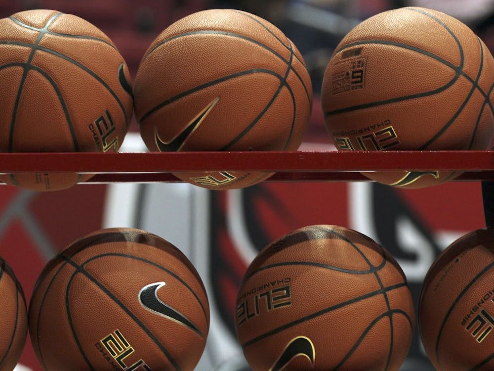 Basketballs sit in a rack while Ball State warms up before the second half of the Cardinals' game against Cleveland State University Nov. 11, 2018 in John E. Worthen Arena. Ball State won 67 to 62. Paige Grider, DN