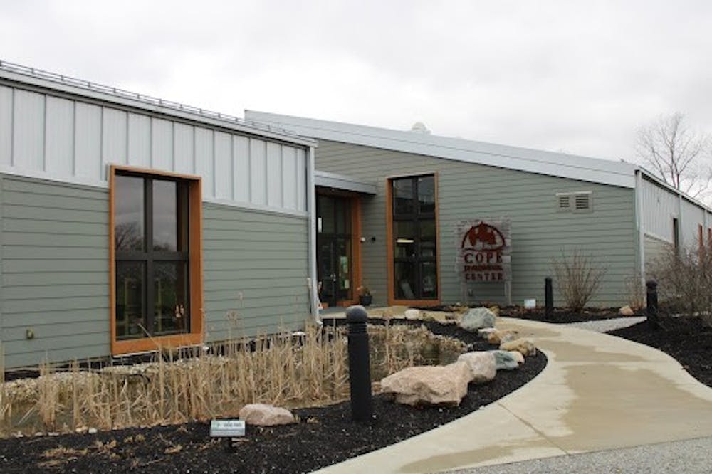 The front of Cope Environmental Center March 26, in Centerville, Indiana. The building is situated toward the sun to maximize solar energy. Sarah Olsen, DN
