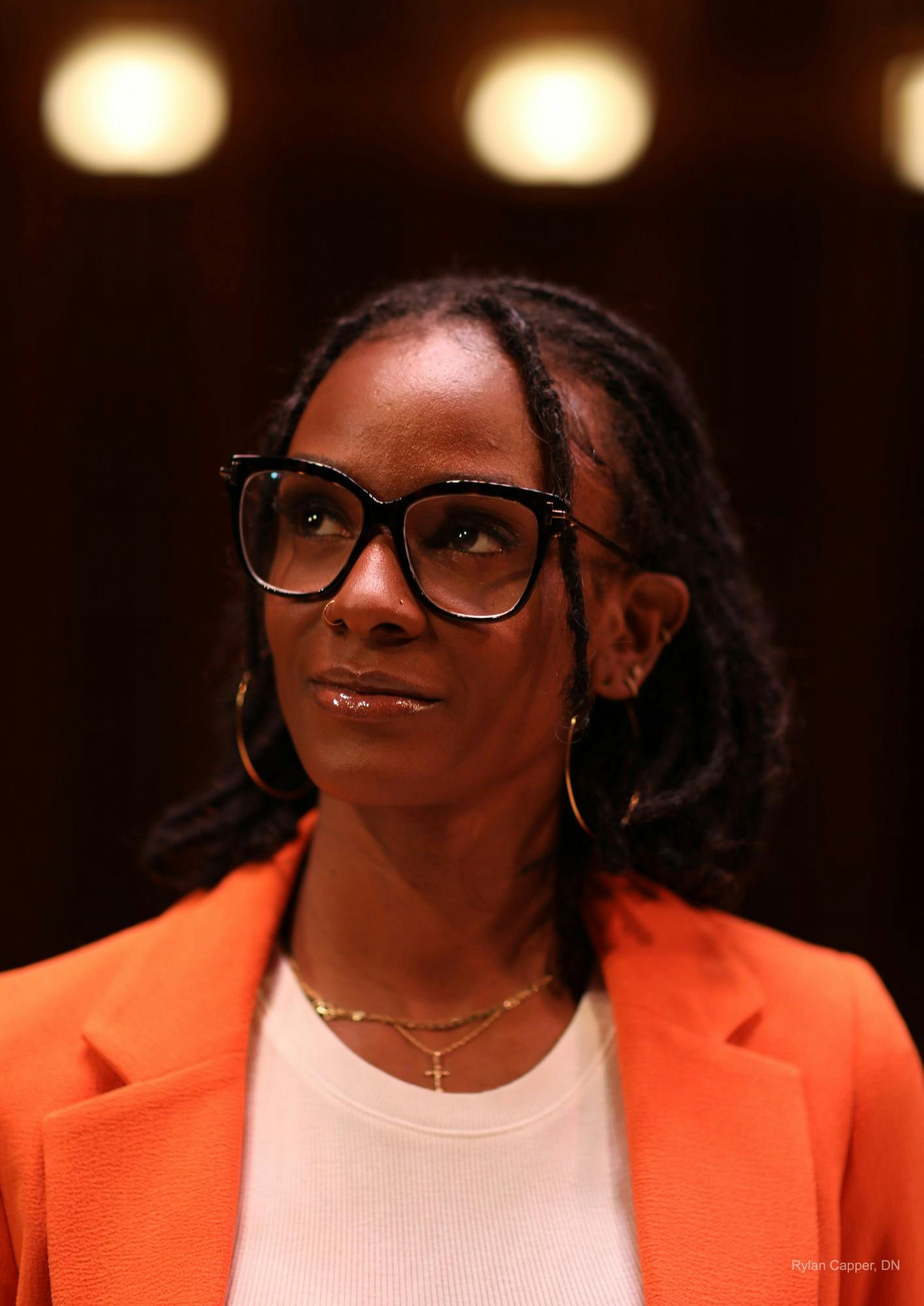 Grammy award-winning singer-songwriter Tiara Thomas poses for a photo in Sursa Performance Hall after an interview with Associate Professor of Journalism Gabriel Tait, Sept. 20, 2021. Thomas graduated from Ball State in 2012 and has since been awarded a Grammy and an Academy Award for song &quot;Fight For You&quot; in the film &quot;Judas and the Black Messiah.&quot; Rylan Capper, DN. 