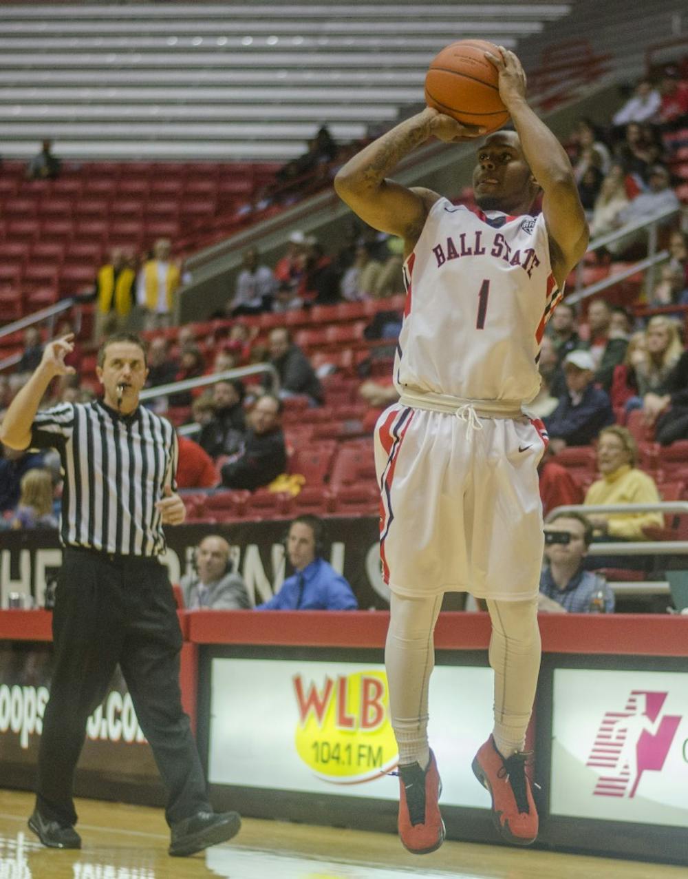Sophomore guard Zavier Turner goes up for a shot behind the arc during the game against IU Kokomo on Nov. 17 at Worthen Arena. DN PHOTO BREANNA DAUGHERTY