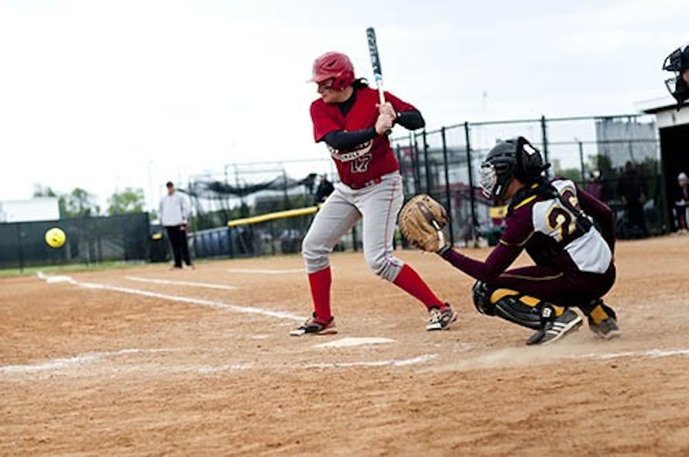 aylor Rager lines up her hit attempt in the game against Central Michigan on April 22, 2012. Rager scored the winning run against Iowa on Monday. DN FILE PHOTO JONATHAN MIKSANEK