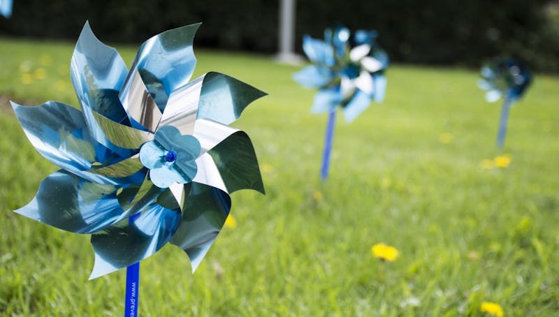 Up to 10,000 blue pinwheels have been placed around Delaware County to help promote National Child Abuse Prevention Month throughout April. In addition to the pinwheels, PCA has billboards, information booklets and events to help start a dialog in the community. Kaiti Sullivan // DN