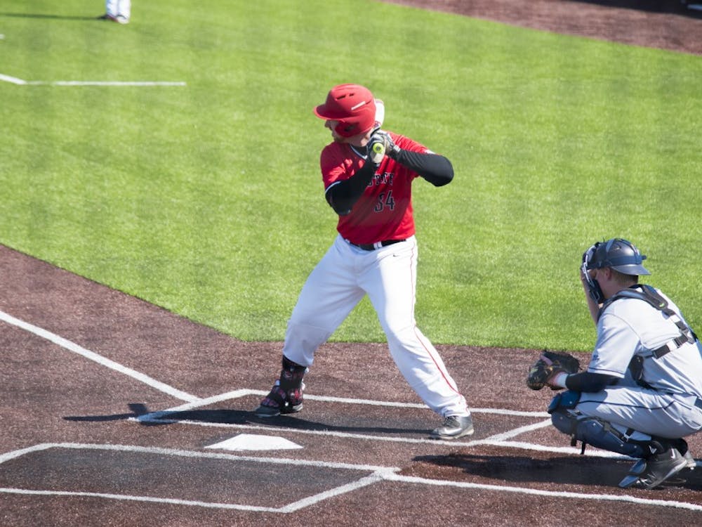 Junior Caleb Stayton waits for a pitch in Ball State's 5-4 home win&nbsp;Xavier on April 5. Stayton won his first MAC West Player of the Week award for his performance last week, as he finished 11-17 through four games. DN PHOTO STEPHANIE AMADOR