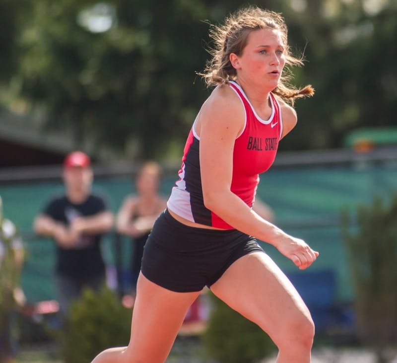 Sophomore Regan Lewis runs up to the high jump pit runs the during the Ball State Challenge on April 15 at Briner Sports Comlex. Lewis finished second in high jump. Teri Lightning Jr., DN