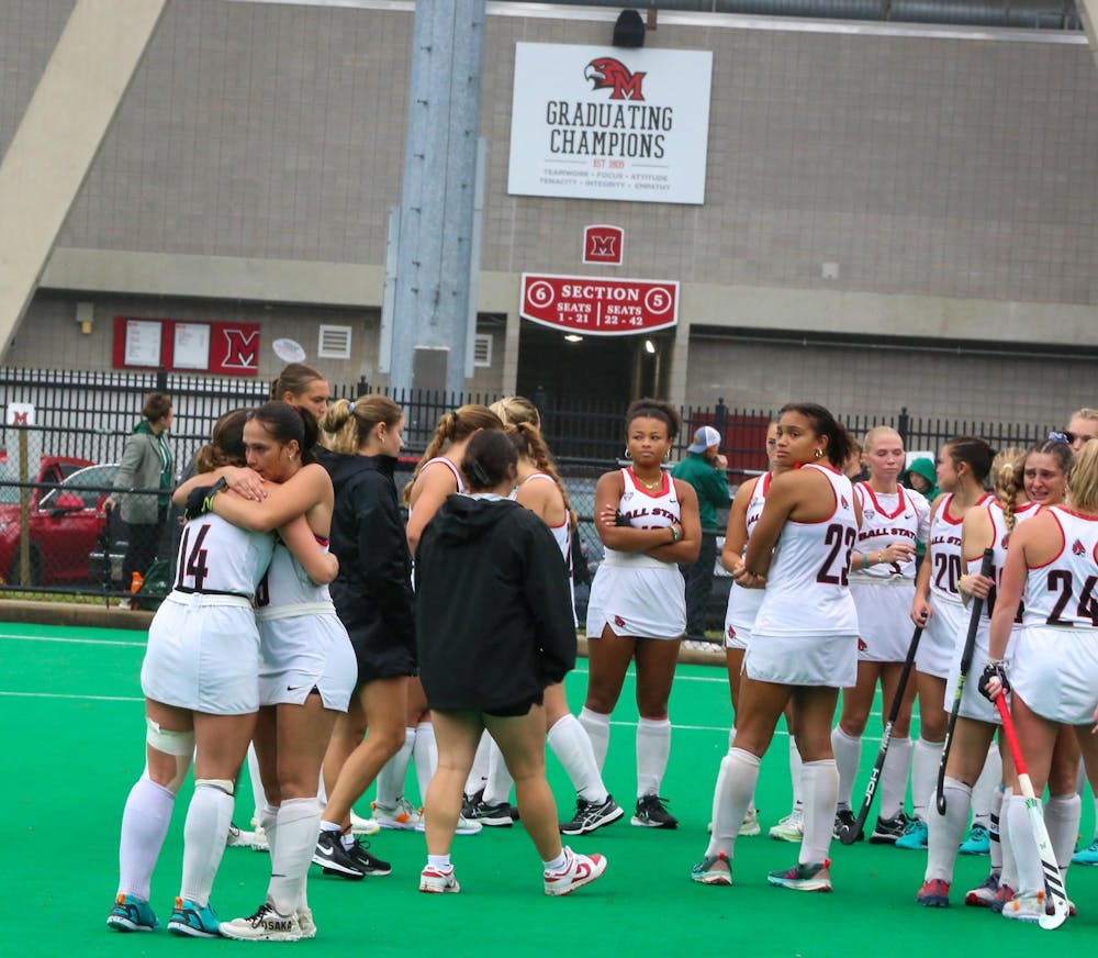 Ball State field hockey reacts to a 1-0 overtime loss to Kent State Wednesday, Nov. 6 in Oxford, Ohio. The Cardinals were eliminated from the Mid-American Conference (MAC) Tournament with the loss. Kyle Smedley, DN