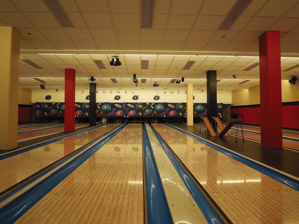 Bowling lanes sit unused March 16 at Cardinal Lanes bowling alley in the basement of the Student Center. The alley formerly had 16 lanes, but was downsized to eight. Rylan Capper, DN