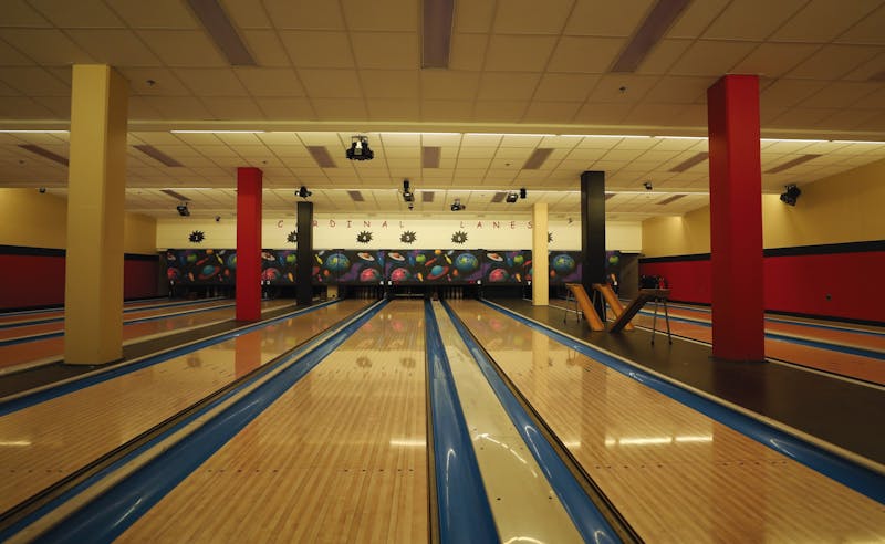  Bowling lanes sit unused March 16 at Cardinal Lanes bowling alley in the basement of the Student Center. The alley formerly had 16 lanes, but was downsized to eight. Rylan Capper, DN 
