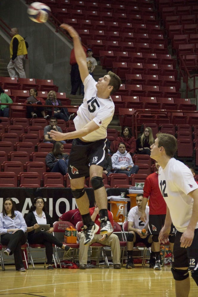 Sophomore outside attacker Marcin Niemczewski serves the ball during the match against Sacred Heart. The team is trying to recover after the two top offensive players last season graduated. DN PHOTO EMMA ROGERS