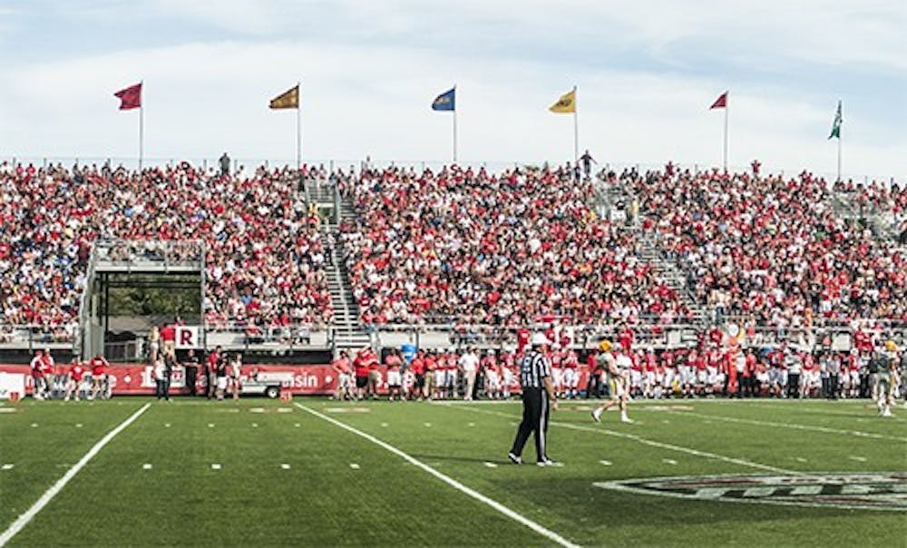 Attendees pack the student section during the football game against the University of Toledo on Saturday. The game had the highest attendance since 2008, with 18,329 people. DN PHOTO JONATHAN MIKSANEK