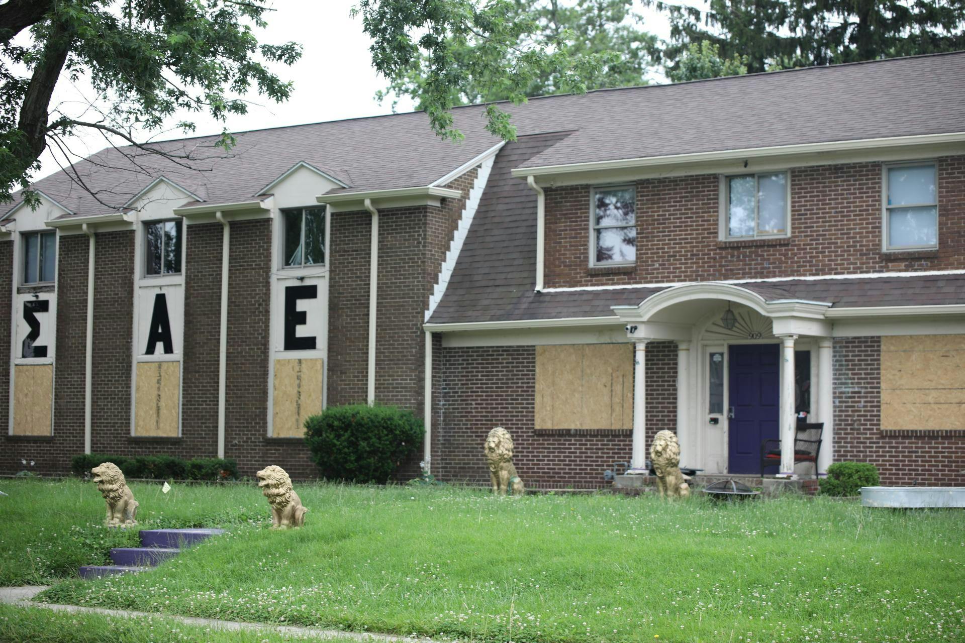 The outside of Sigma Alpha Epsilon (SAE) at Ball State is photographed June 17. The windows on the lower floor of the building have been boarded up. Trinity Rea, DN