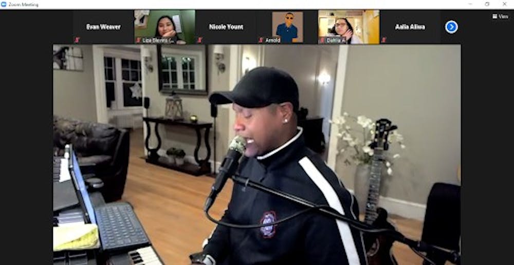 Javier Colon, the first winner of NBC’s &quot;The Voice,&quot; performs audience-requested songs at University Program Board&#x27;s &quot;House of Melanin&quot; event Feb. 24, 2021. Colon was one of three performers at the event. Evan Weaver, Screenshot Capture
