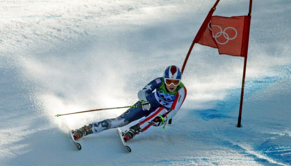 America's Lindsey Vonn rounding a gate on her way to a bronze medal in the Ladies Super-G at the 2010 Winter Olympics in Whistler, British Columbia, Saturday, February 20, 2010. (Steve Ringman/Seattle Times/MCT)