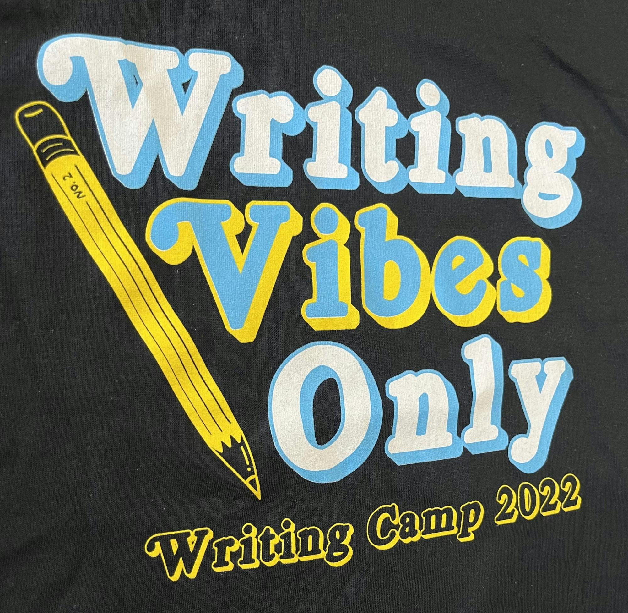 The T-shirt given to participants in Writing Camp 2022 held June 20-24, 2022 at Ball State University in Muncie, Indiana, reads, 'Writing Vibes Only". This camp teaches children in grades six-12 skills in journalism, creative writing and more. (Kyle Smedley/DN)