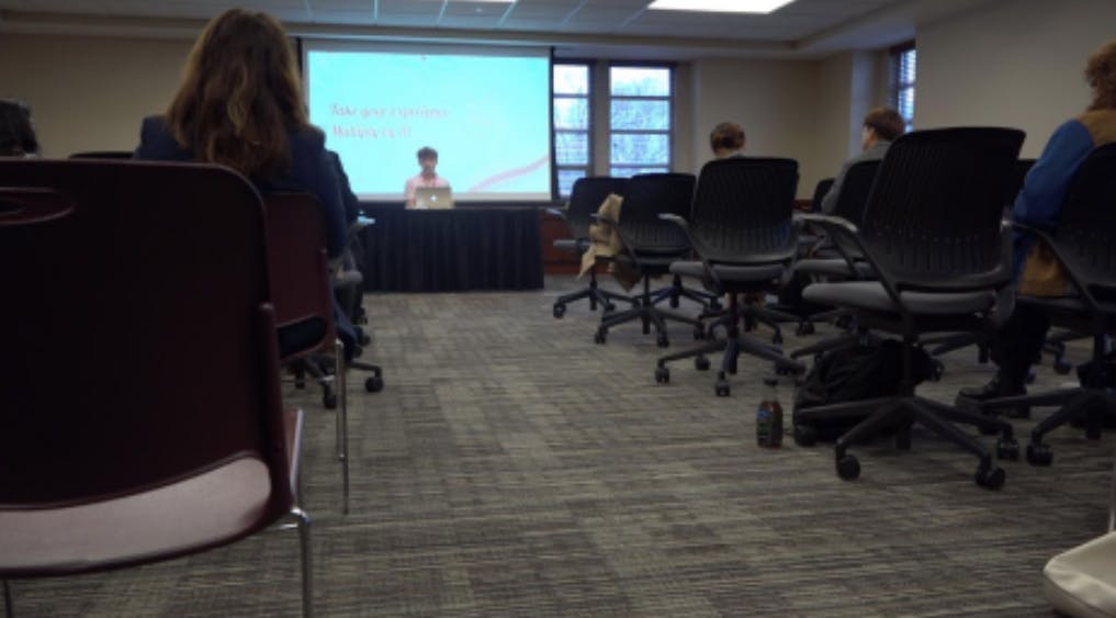 Student presenting at CHIRPS Week.