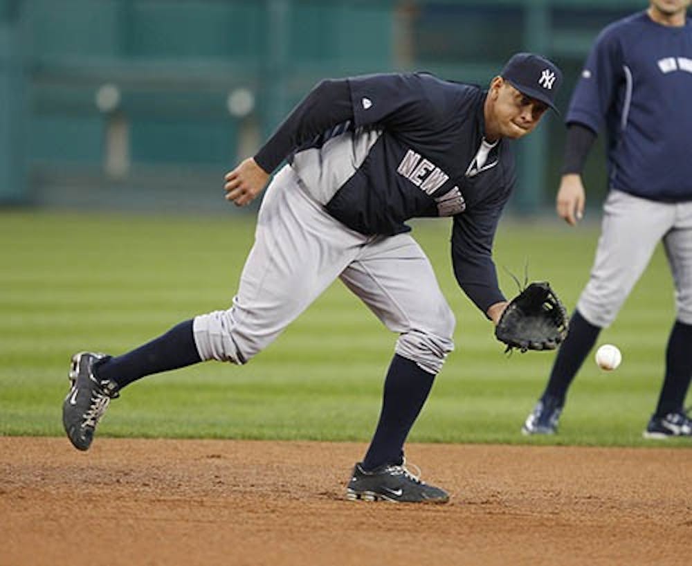 Yankees Alex Rodriguez takes fielding practice before the start of Game 3 of the American League Championship Series between the Detroit Tigers and the New York Yankees at Comerica Park in Detroit on Oct. 16, 2012. MCT 