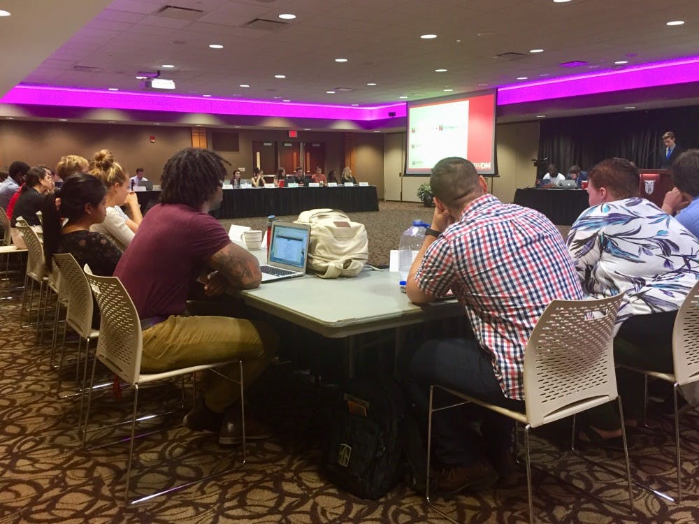 Senators listen to a guest speaker at the Student Government Association senate meeting Wednesday, Oct. 3 in the Student Center. SGA voted for an approved budget of over $76,000 at the meeting which will go to student wages and platform points. Liz Rieth, DN
