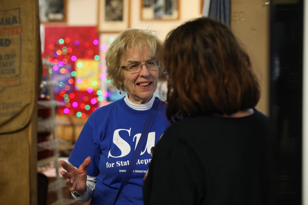 Indiana State Representative Sue Errington speaks to interviewer Nov. 5 at Common Market. Isabella Kemper, DN