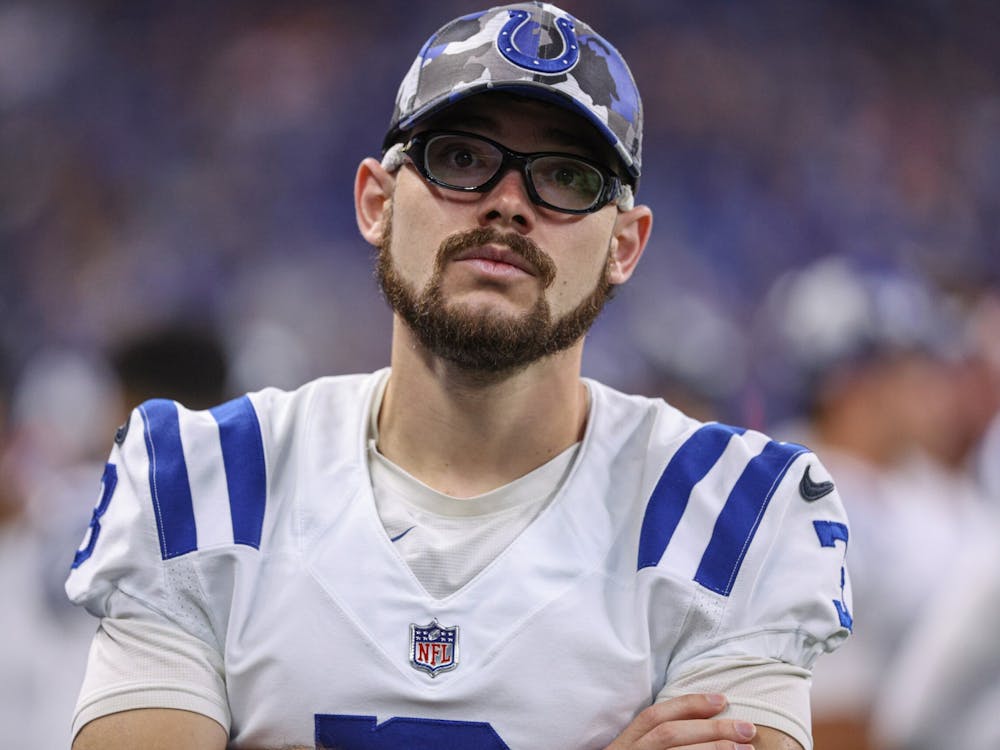 INDIANAPOLIS, IN - AUGUST 20: Rodrigo Blankenship #3 of Indianapolis Colts is seen during the game against the Detroit Lions at Lucas Oil Stadium on August 20, 2022, in Indianapolis, Indiana. (Photo by Michael Hickey/Getty Images)
