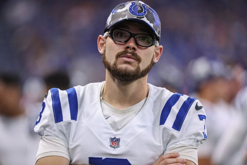 INDIANAPOLIS, IN - AUGUST 20: Rodrigo Blankenship #3 of Indianapolis Colts is seen during the game against the Detroit Lions at Lucas Oil Stadium on August 20, 2022, in Indianapolis, Indiana. (Photo by Michael Hickey/Getty Images)