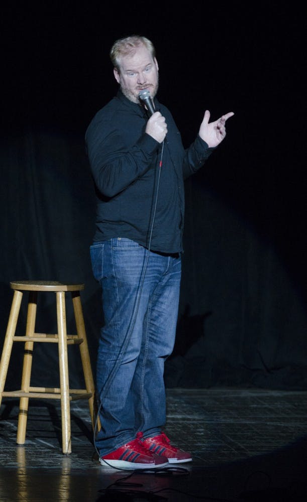 Jim Gaffigan performs his comedy routine for the White Bread tour on Nov. 15 at John R. Emens Auditorium. For six years, the director of John R. Emens Auditorium has tried to get Gaffigan to campus, finally achieving the goal with Friday night's show. DN PHOTO BREANNA DAUGHERTY