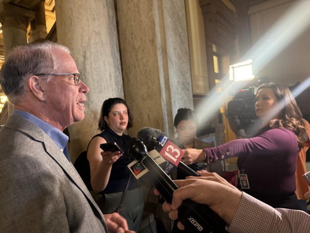 Gov. Mike Braun speaks to reporters at the Indiana Statehouse on Tuesday, June 3, 2025. (Casey Smith/Indiana Capital Chronicle)
