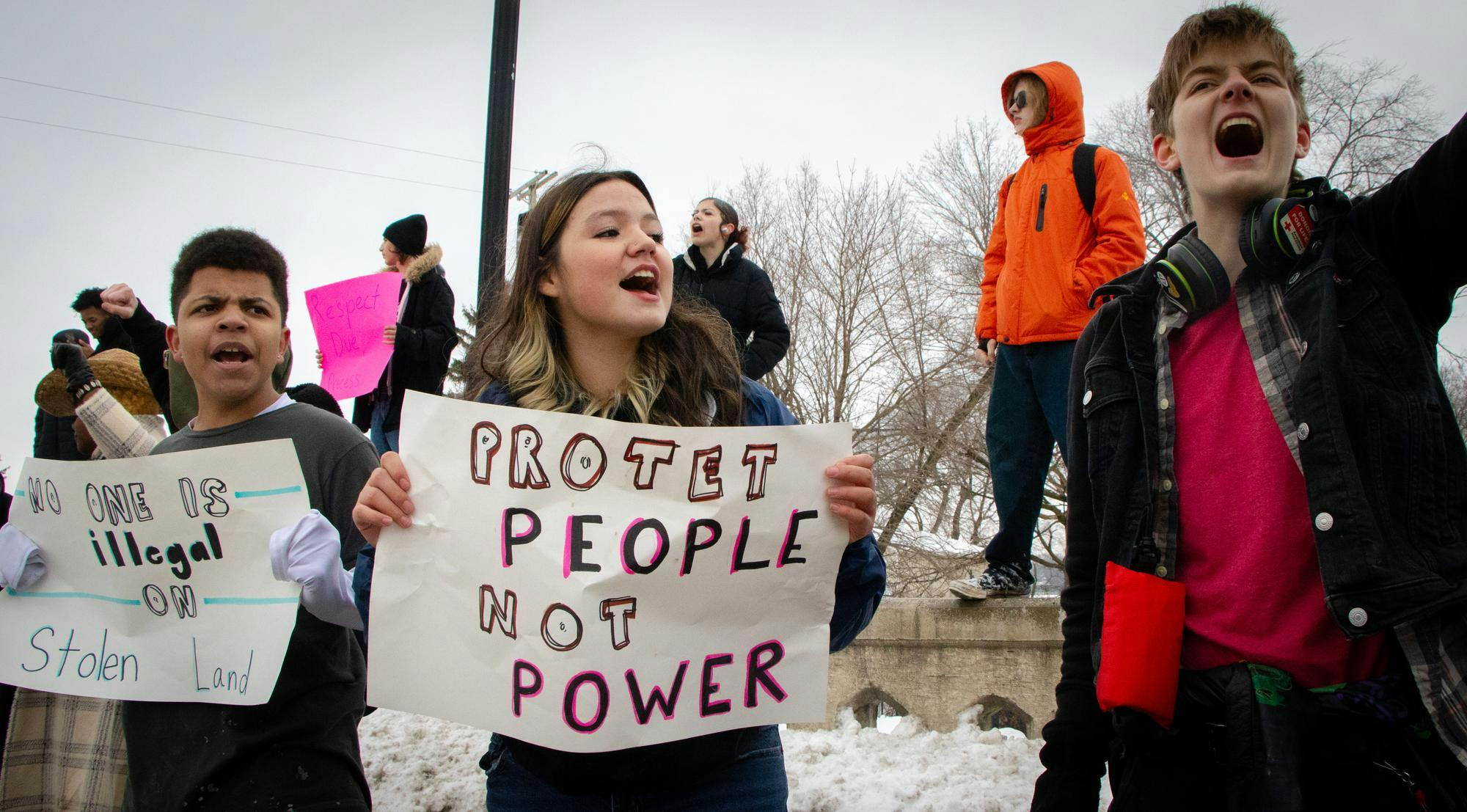 Muncie Central students walk out Feb. 6 during the school day in protest of Immigration and Customs Enforcement (ICE) in Muncie, Indiana. Jessica Bergfors, DN