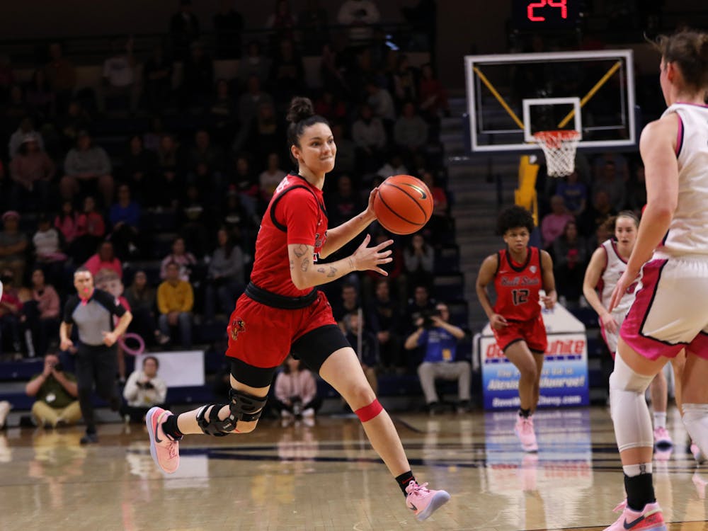 Senior Estel Puiggros dribbles the ball down court against Toledo Feb. 24 at Savage Arena in Toledo, Ohio. Puiggros played for 15 minutes of the game. Mya Cataline, DN