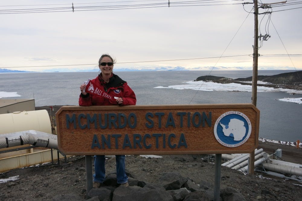<p>Ball State geology professor Carolyn Downing spent 90 days this past winter to contribute to the research team in McMurdo Valleys. The valleys an area in Antarctica that is not completely covered in ice. <em>PHOTO PROVIDED BY CAROLYN DOWNING</em></p>