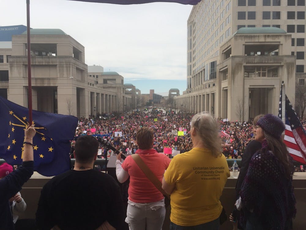 <p>Thousands banded together in support of women’s rights on Jan. 21 outside the Indiana Statehouse. Many students and faculty from Ball State attended the march in Indianapolis in opposition of President Donald Trump's administration and campaign. Max Lewis // DN</p>